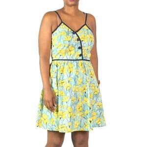 Retrolicious Floral Dress Retro Vintage Green Yellow Quirky Sundress Size Medium